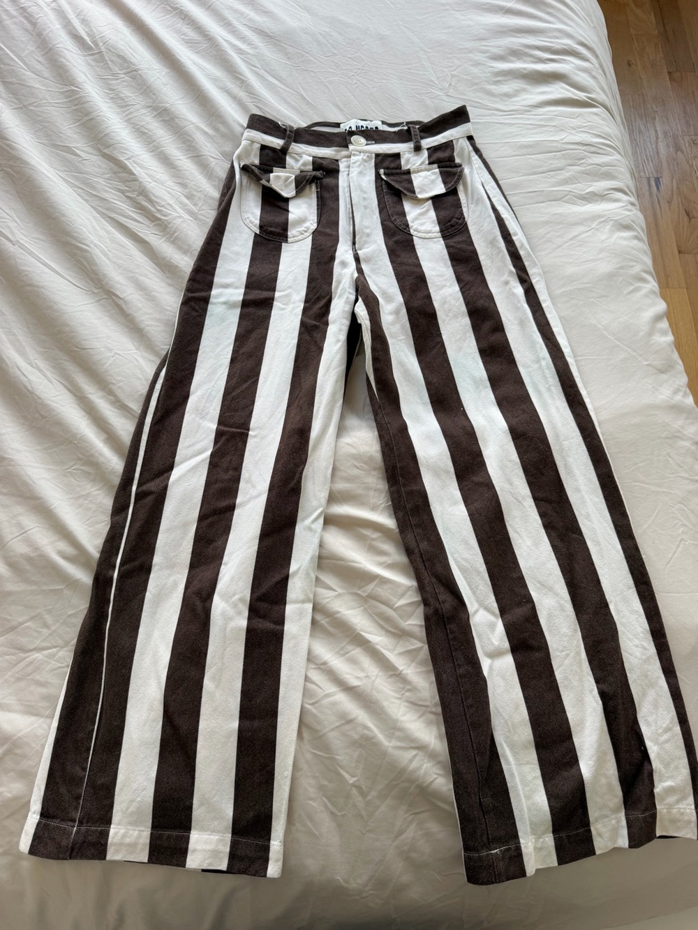 La Vest pant’s Brown and White Vertical Stripe Wide-Leg Pants